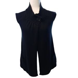Black Sweater Vest Womens Girls Open Front Trendy Fall Winter Fashion MED Knit